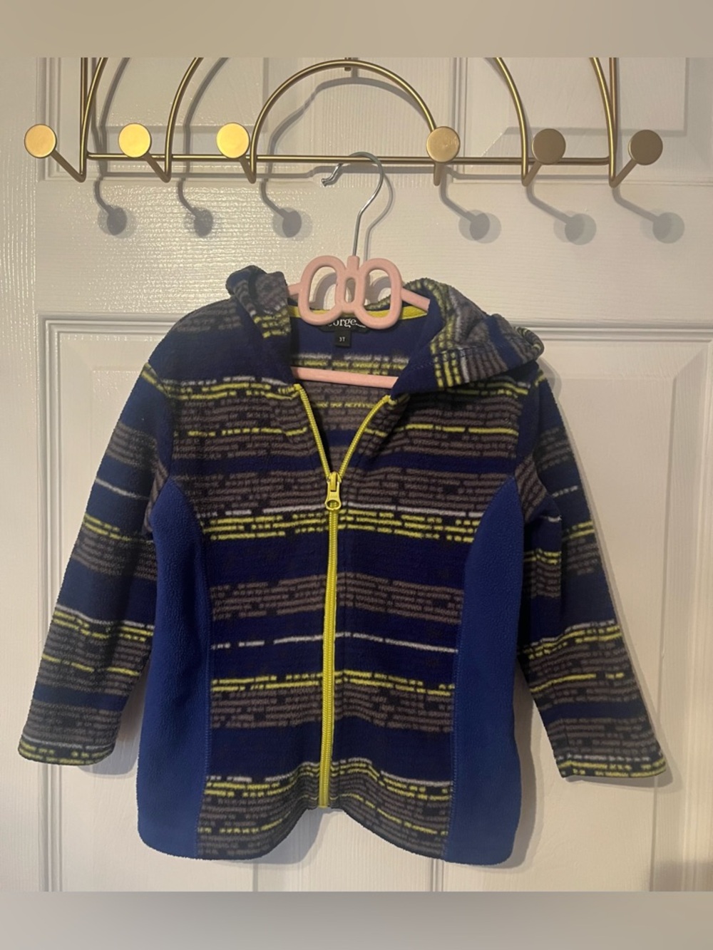 George Boys Fleece Jacket Blue Striped Hooded Zip Up Size 3T